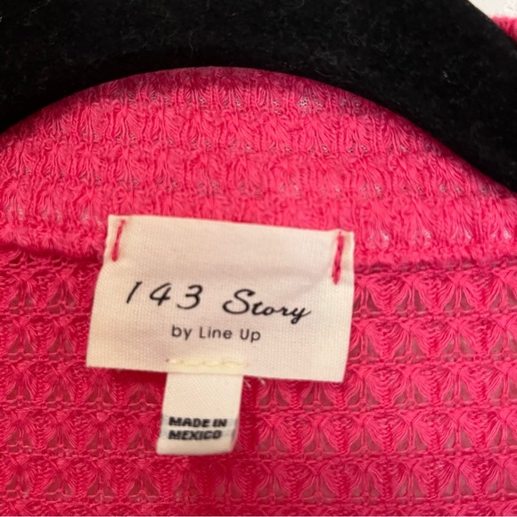 143 Story By Line Up Pink Crochet Knit Long Sleeve Button Up Shirt Top Size M - Picture 9 of 11